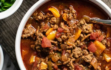 Pot of chili and sides