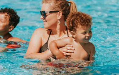 family in the pool