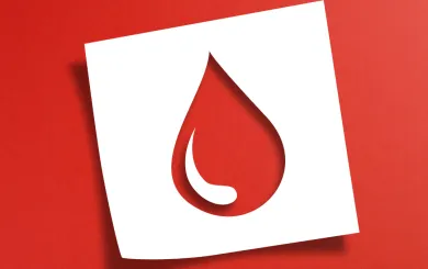 paper cutout of a drop of blood 