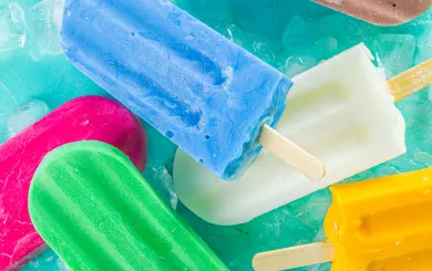 popsicles on a bed of light blue ice