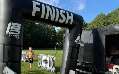 Finley Frenzy Youth Triathlon participant finishes the 2025 race