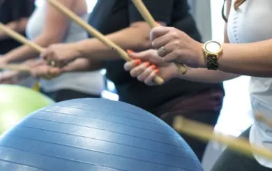 fitness drumming in a line